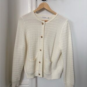 Ivory Textured Button-Front Pocket Cardigan